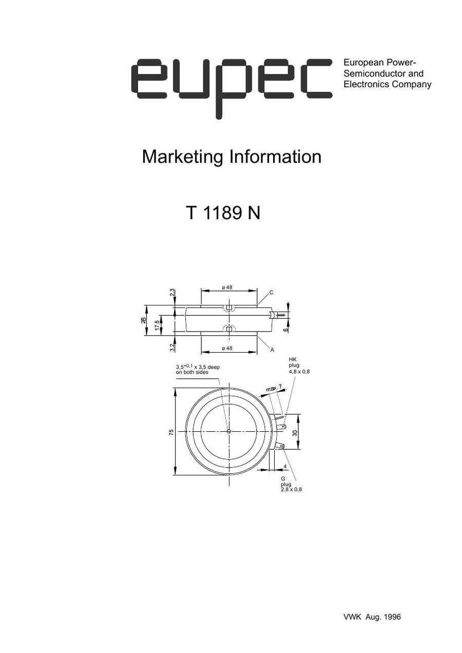 T1189N16TOF Infineon (Eupec) Thyristors / SCRs (Discrete & Press-pack)
