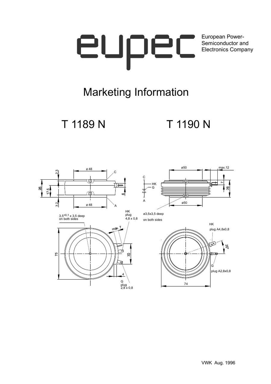 T1189N18TOF Infineon (Eupec) Thyristors / SCRs (Discrete & Press-pack)