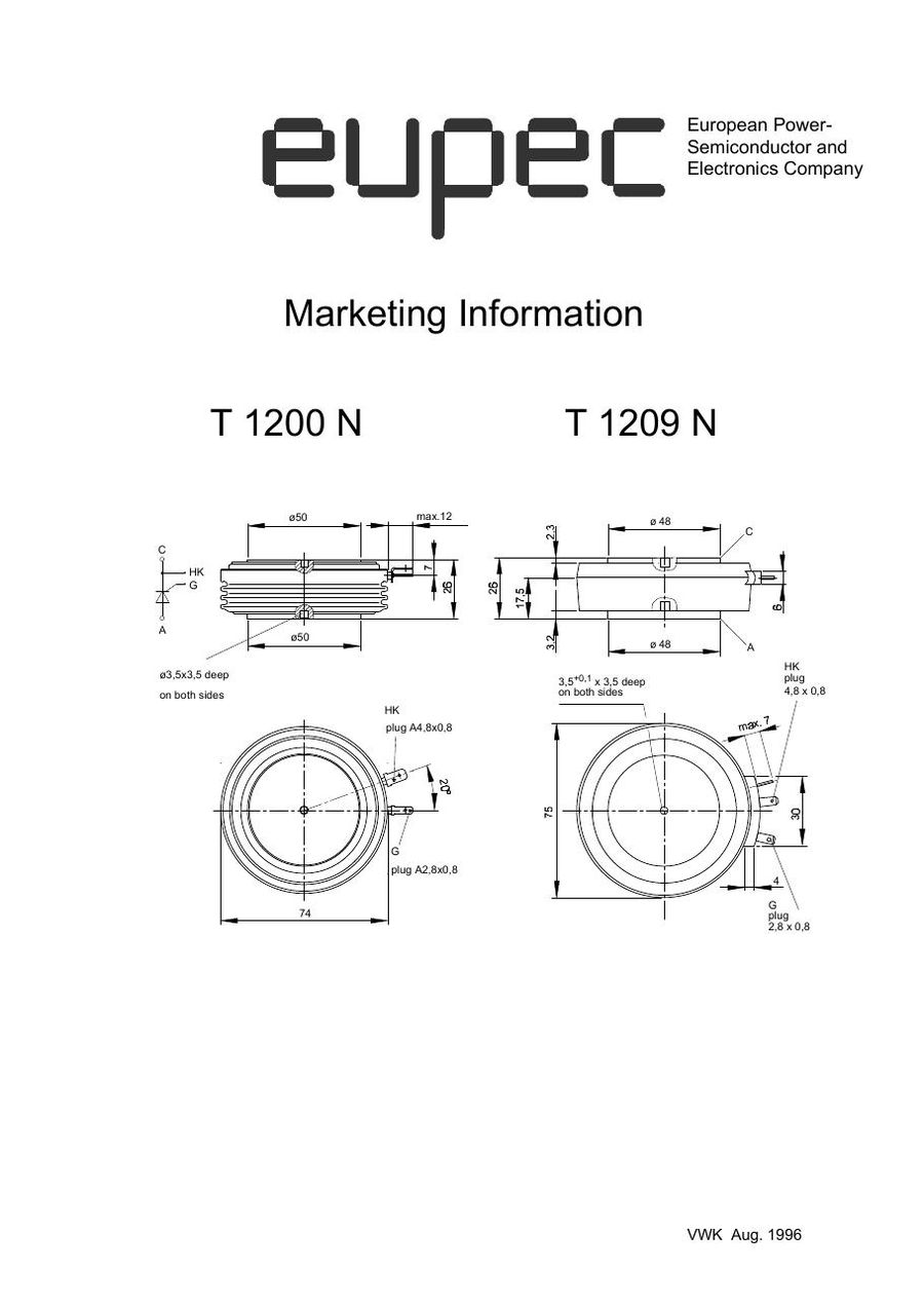 T1209N16TOF Infineon (Eupec) Thyristors / SCRs (Discrete & Press-pack)