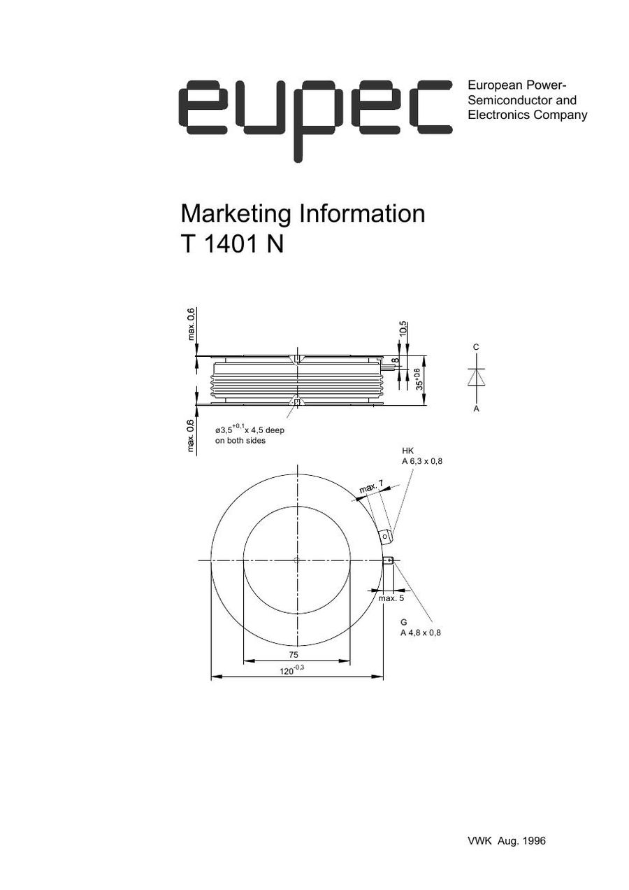 T1401N40TOF Infineon (Eupec) Thyristors / SCRs (Discrete & Press-pack)