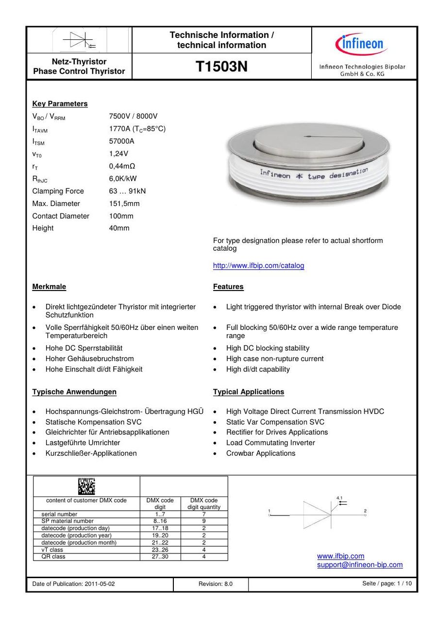 T1503N75TOH SCR from Eupec Infineon