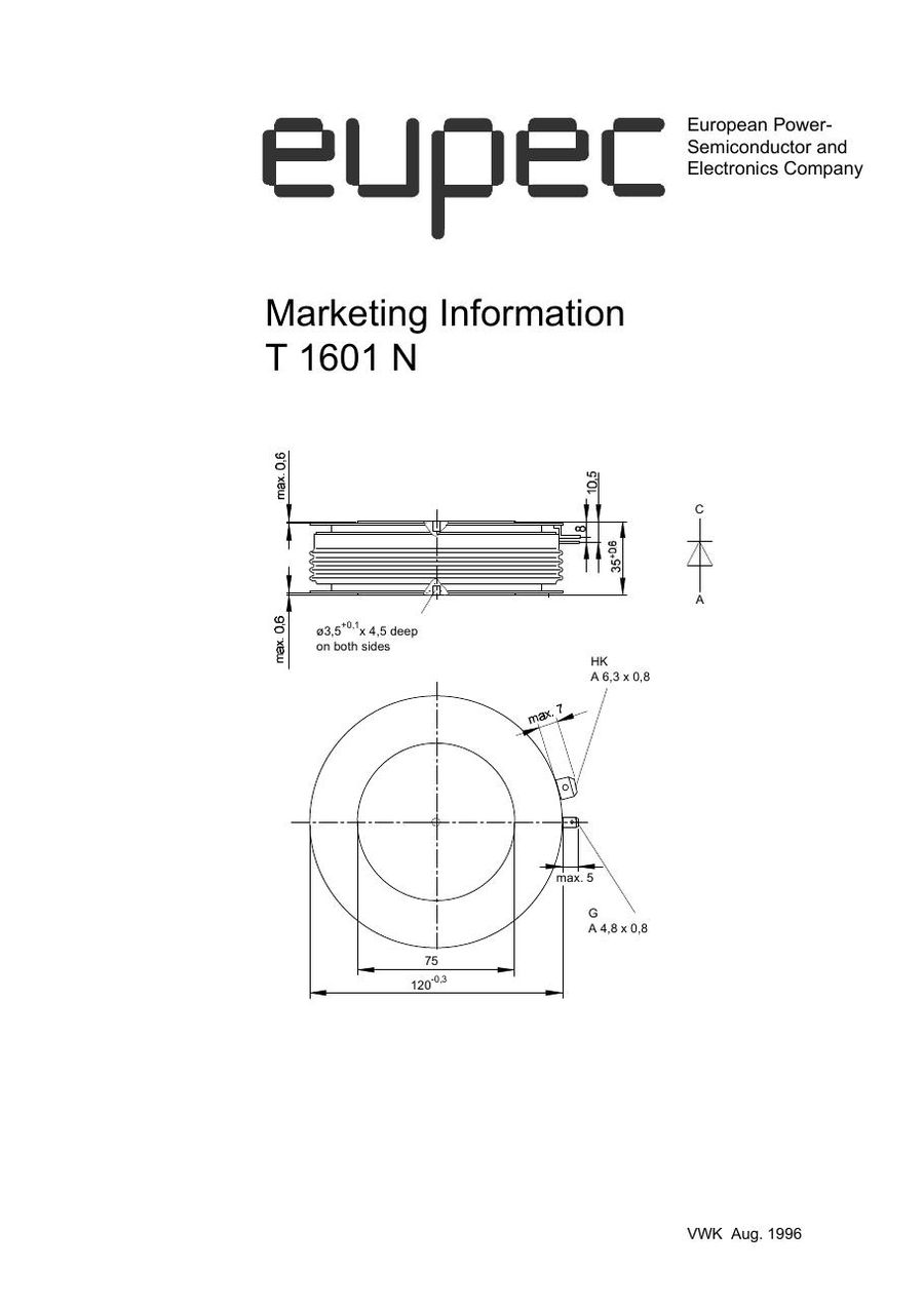 T1601N28TOF Infineon (Eupec) Thyristors / SCRs (Discrete & Press-pack)