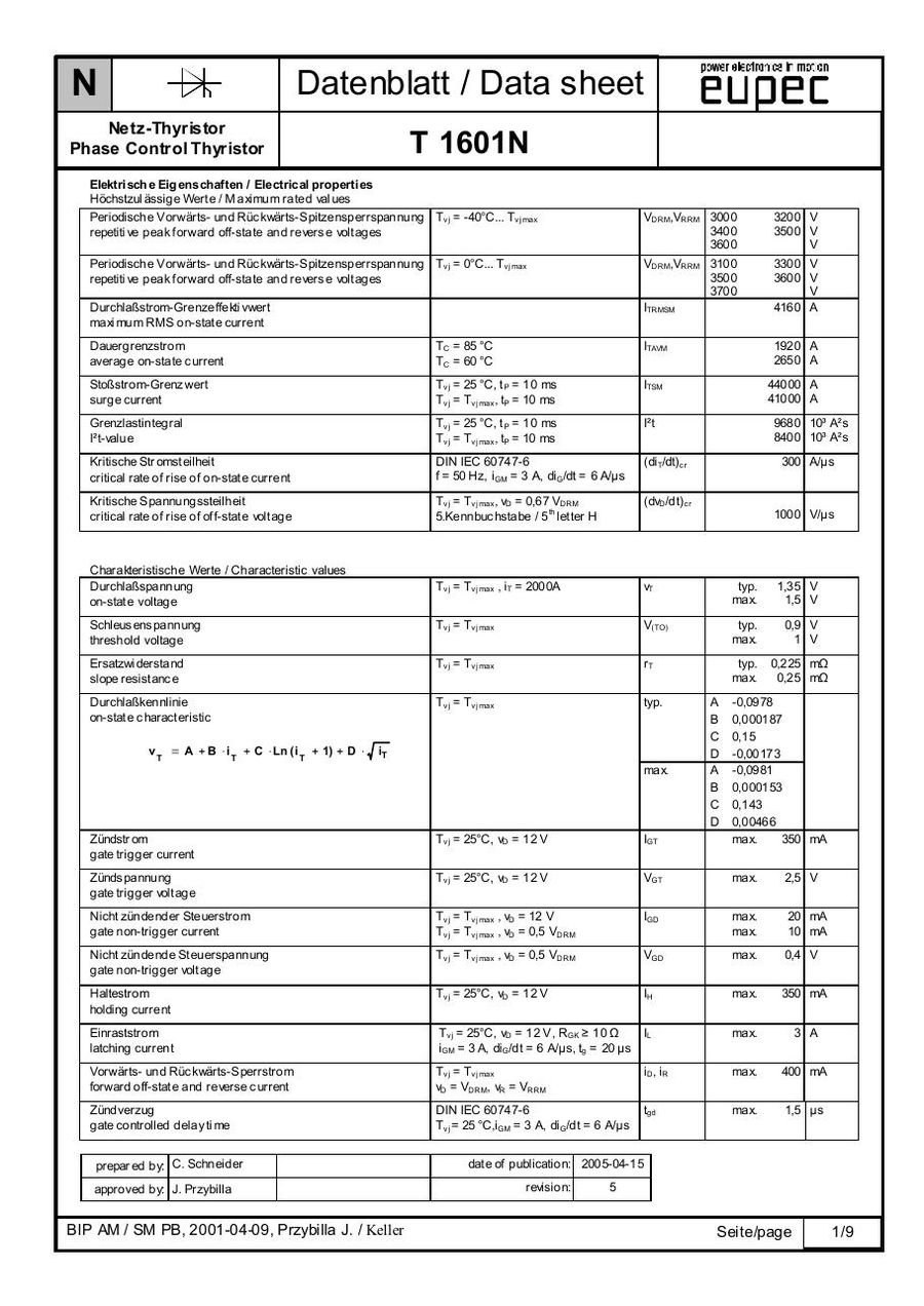 T1601N35TOF SCR from Eupec Infineon