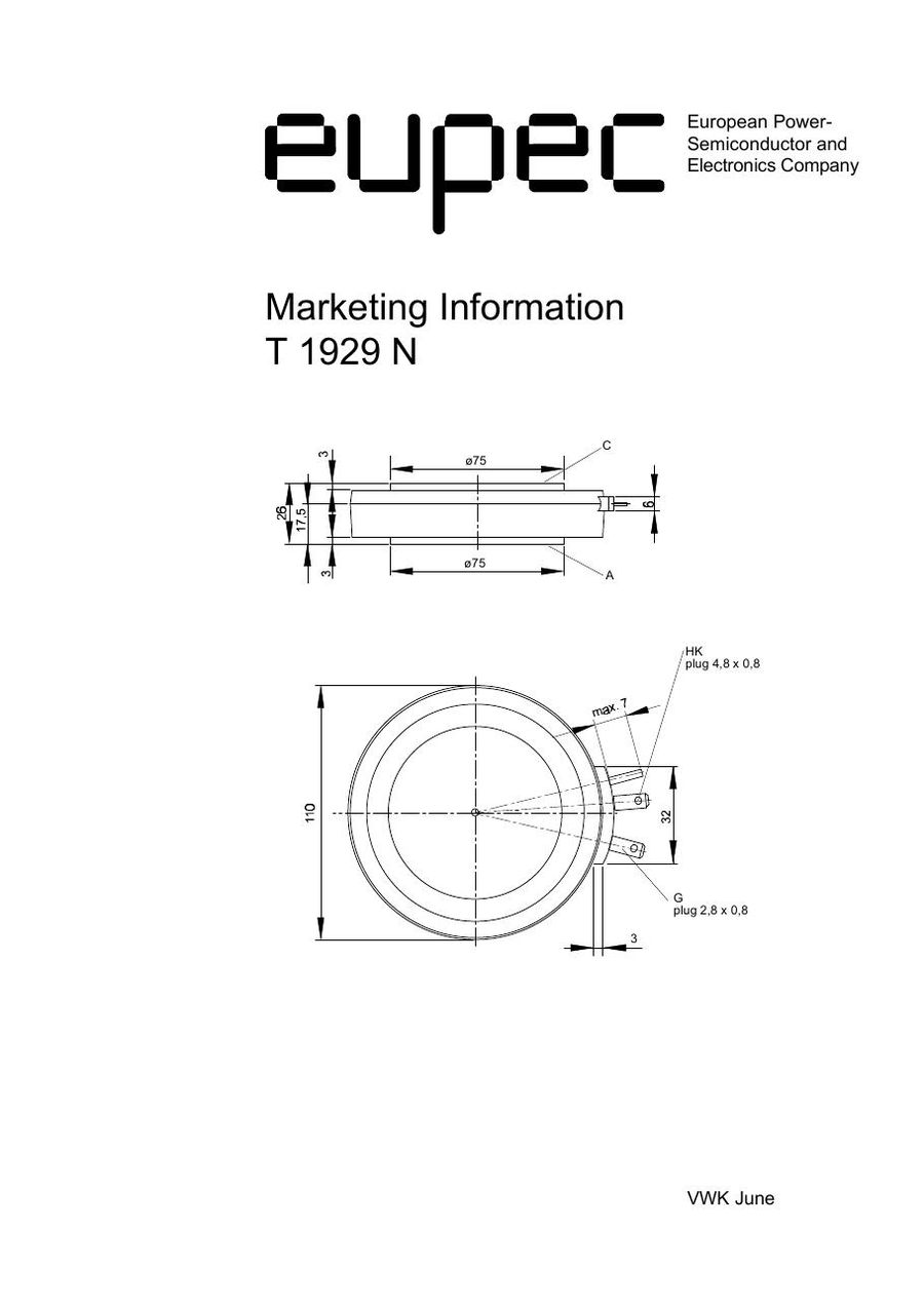T1929N34TOF Infineon (Eupec) Thyristors / SCRs (Discrete & Press-pack)