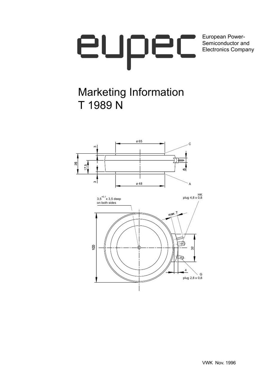 T1989N12TOF Infineon (Eupec) Thyristors / SCRs (Discrete & Press-pack)