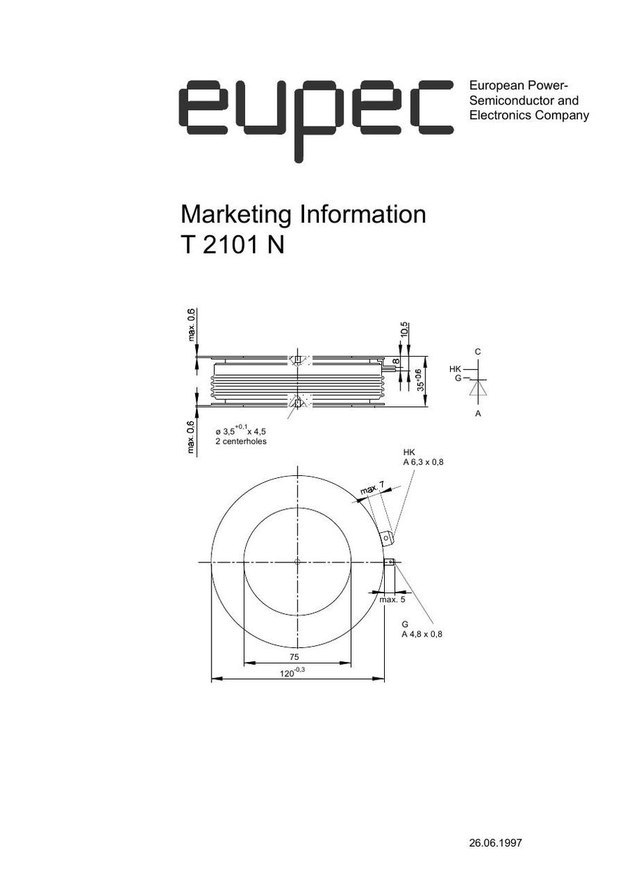 T2101N22TOF Infineon (Eupec) Thyristors / SCRs (Discrete & Press-pack)