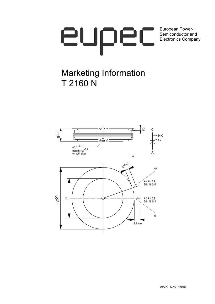 T2160N28TOF Infineon (Eupec) Thyristors / SCRs (Discrete & Press-pack)