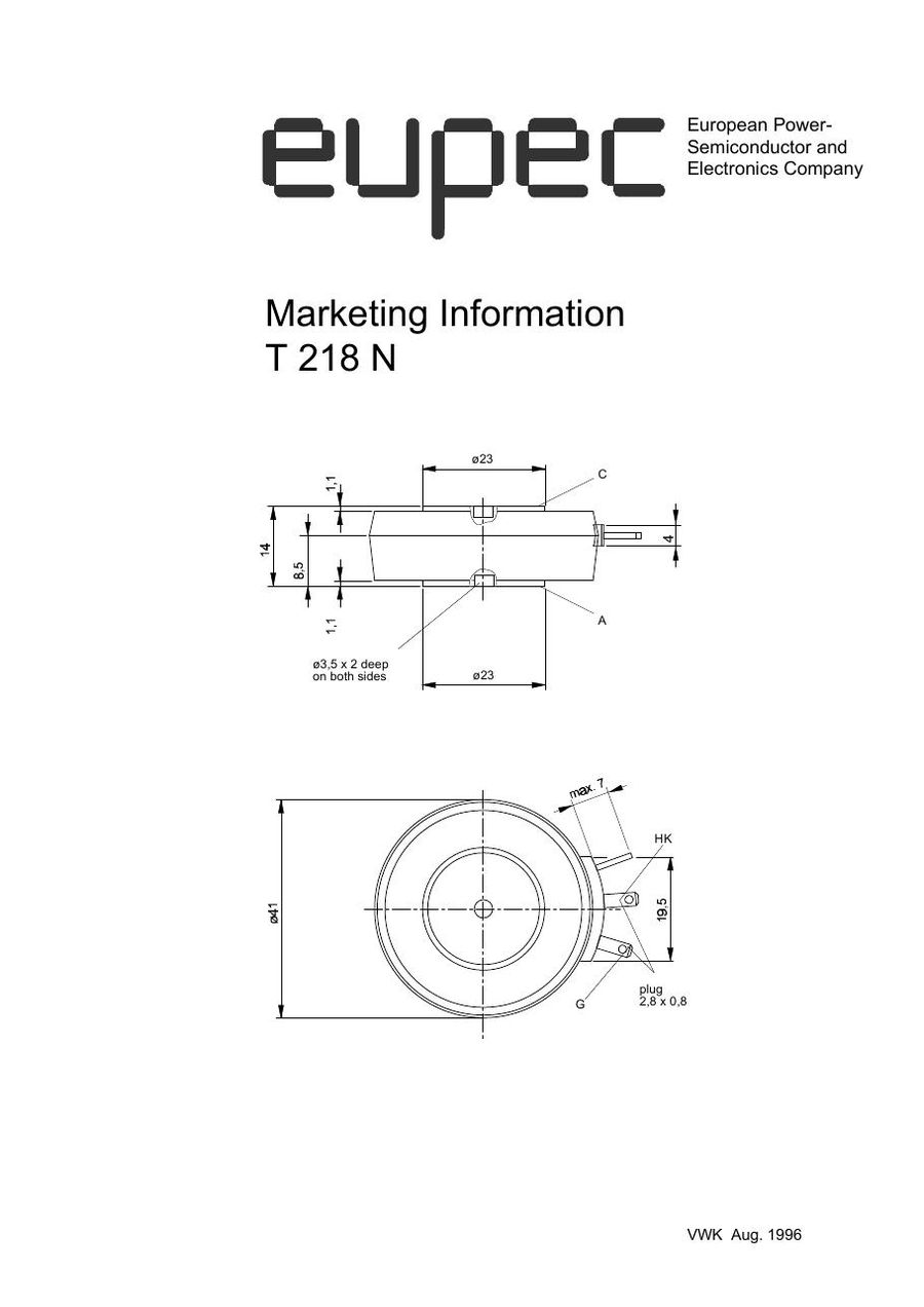 T218N16TOF Infineon (Eupec) Thyristors / SCRs (Discrete & Press-pack)