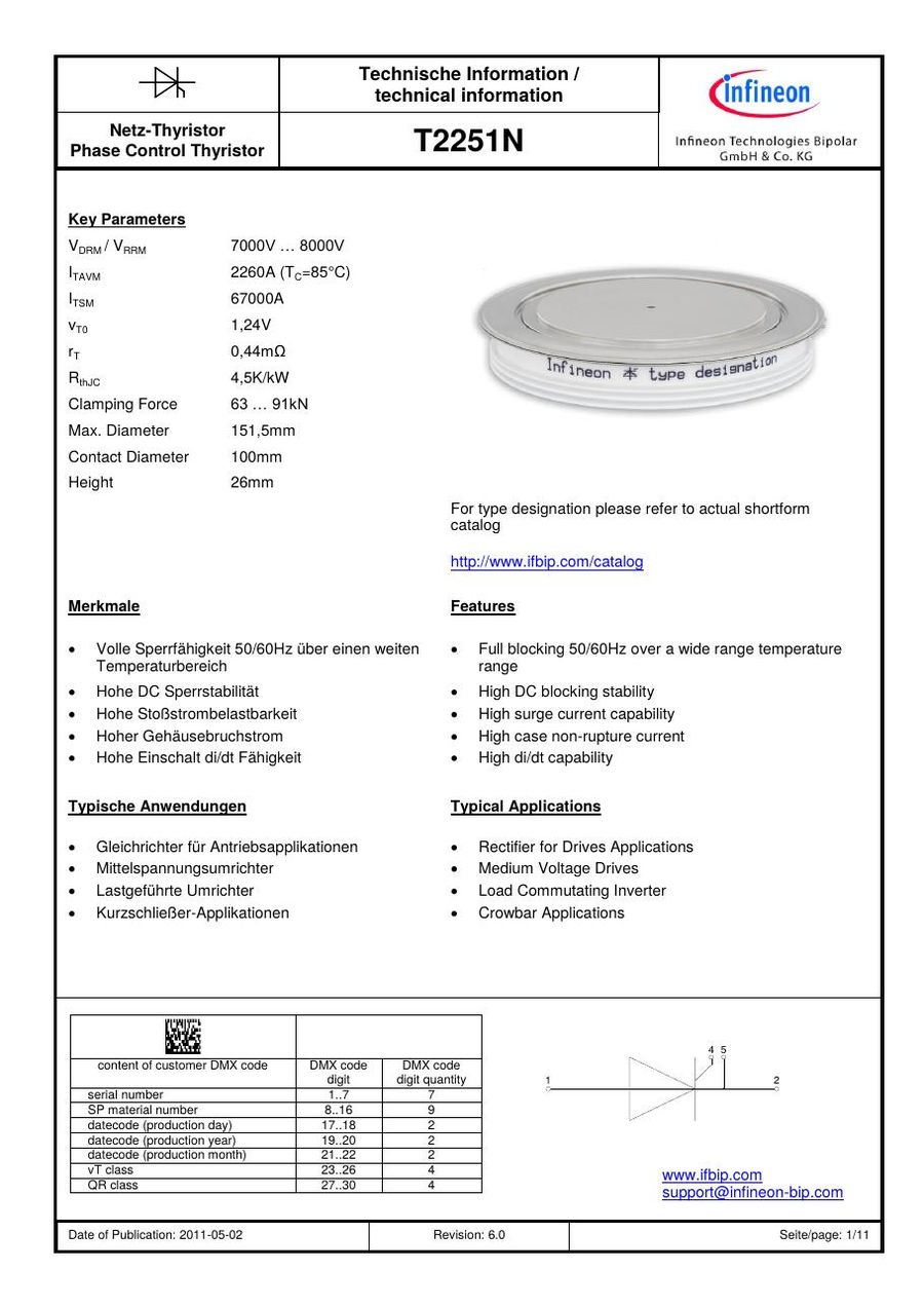 T2251N80TOH SCR from Eupec Infineon