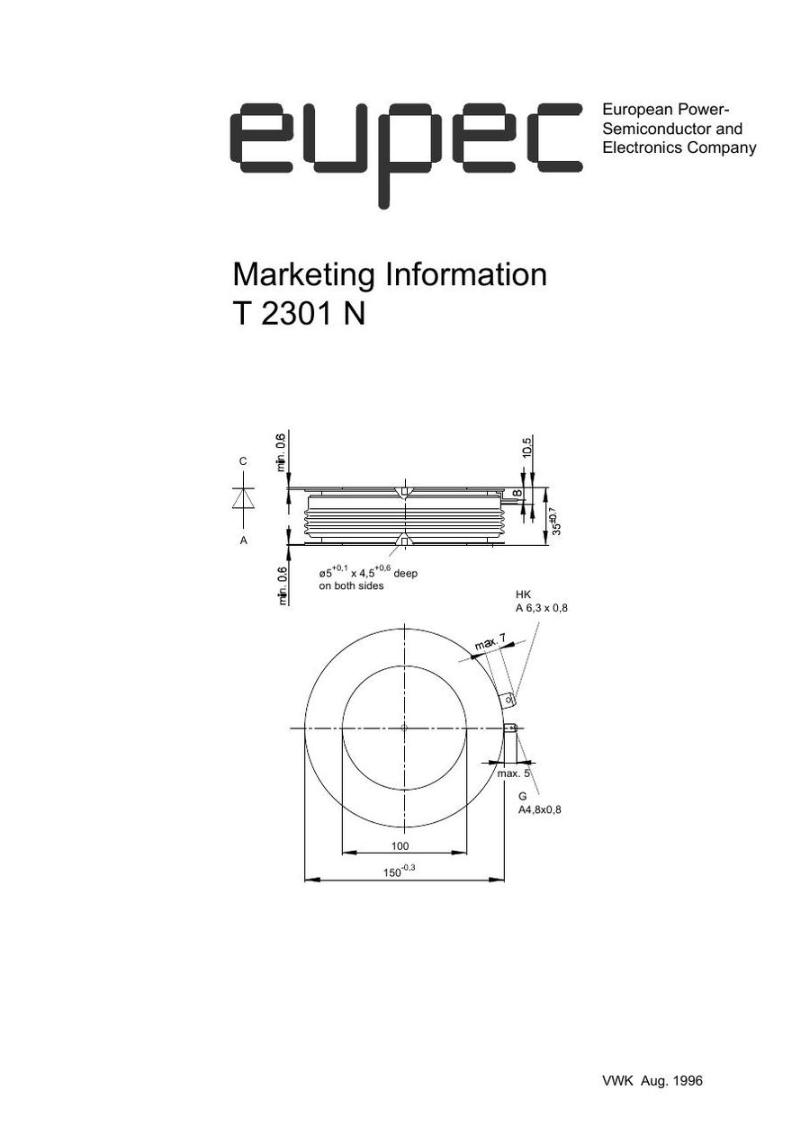 T2301N48TOH Infineon (Eupec) Thyristors / SCRs (Discrete & Press-pack)