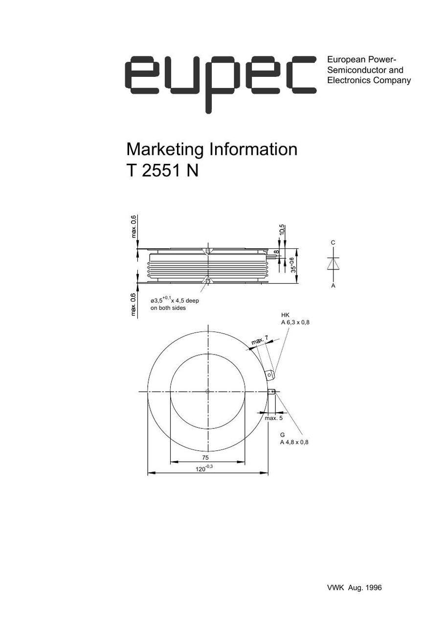 T2551N12TOF Infineon (Eupec) Thyristors / SCRs (Discrete & Press-pack)