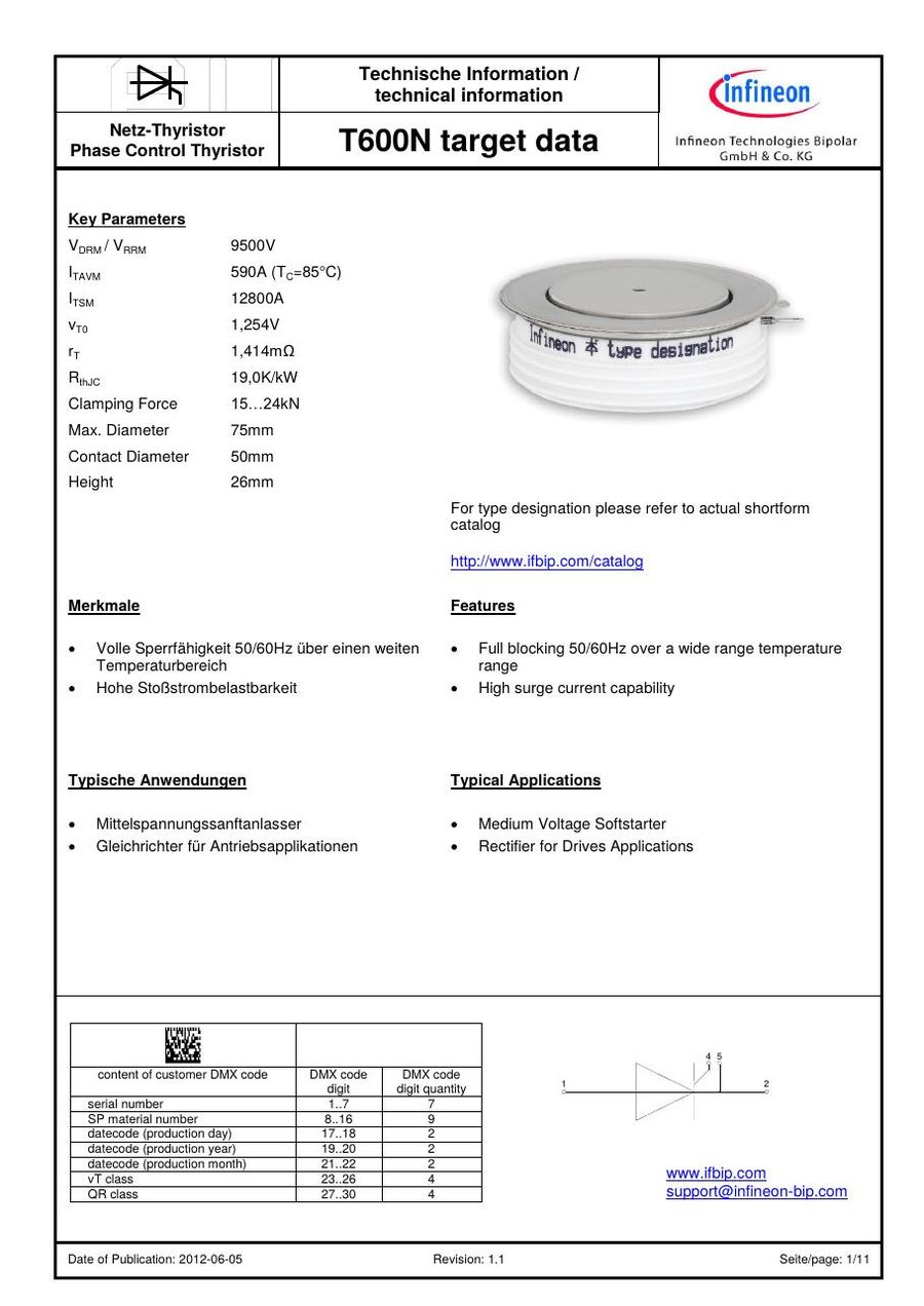 T600N95TOH, INFINEON, Phase Control Thyristor