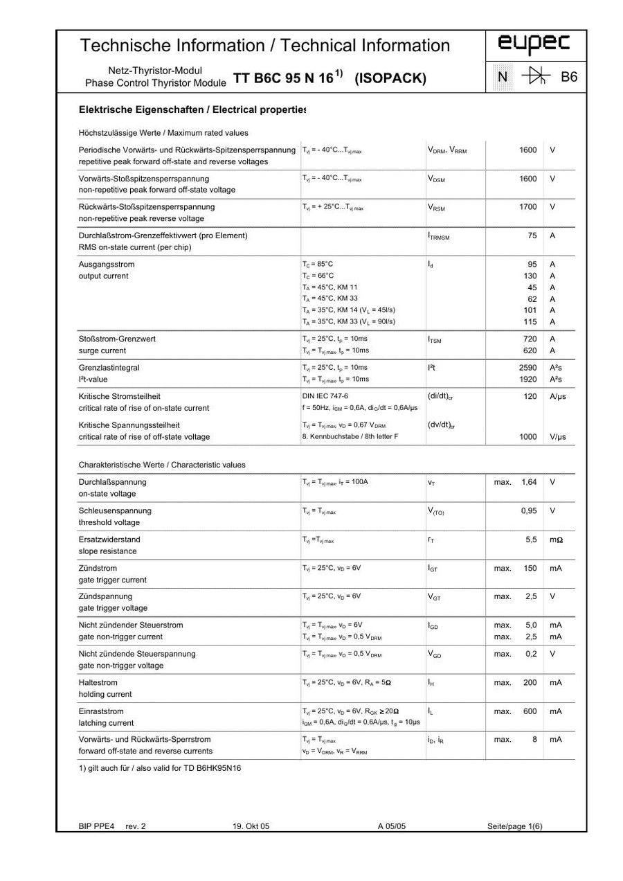 TDB6HK95N16LOF Infineon (Eupec) Thyristor & SCR Modules