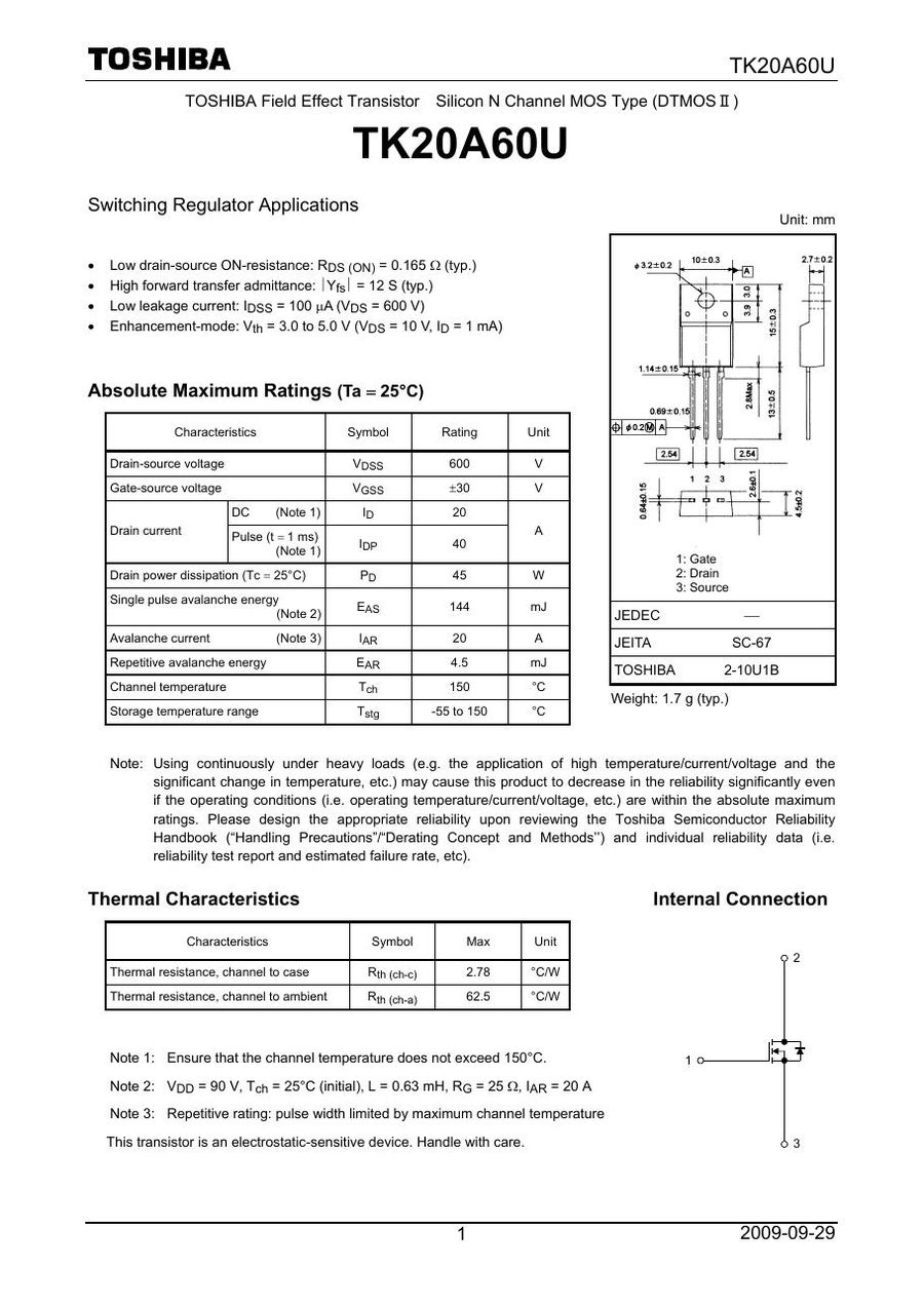 TK20A60U Toshiba Power Transistor Module