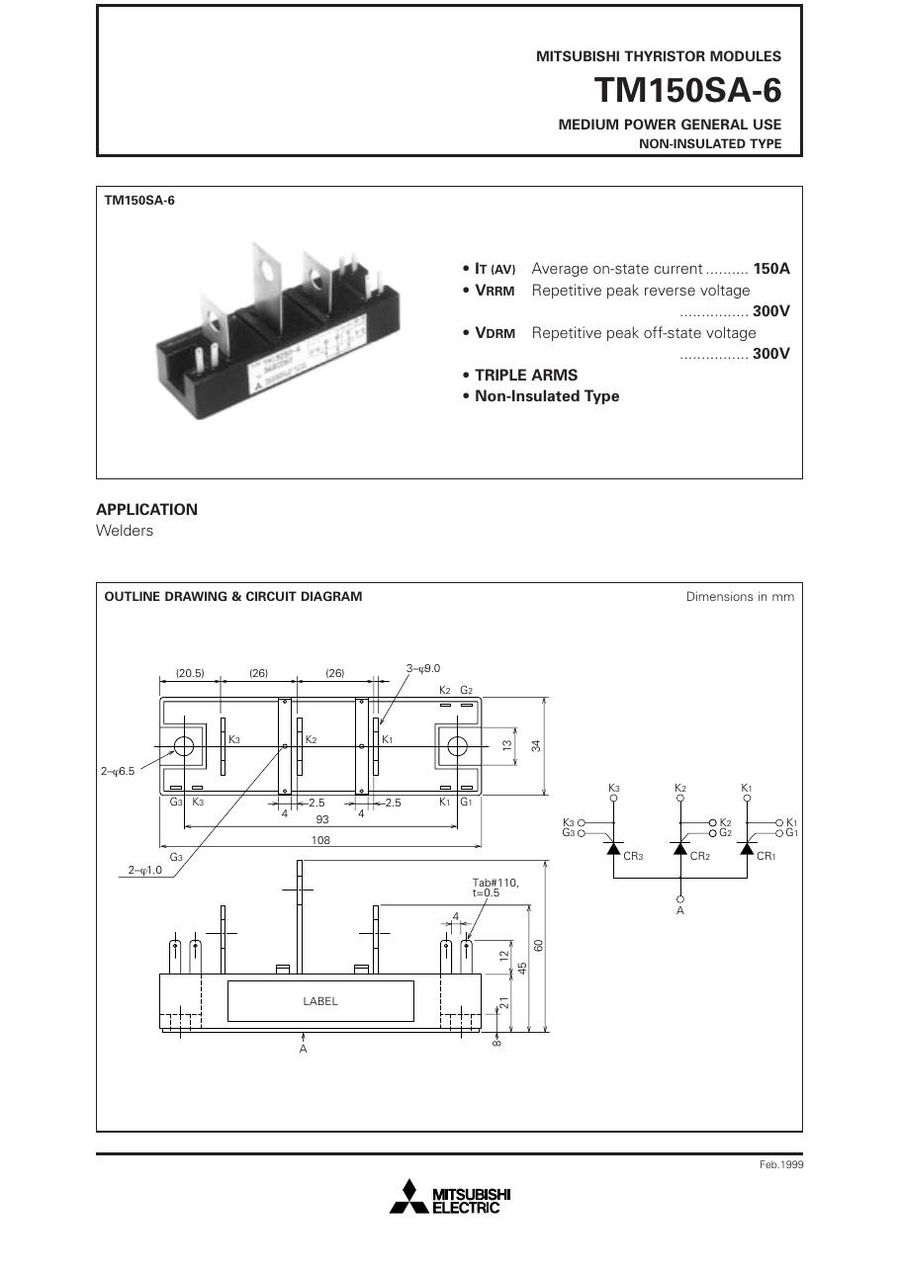 TM150SA-6, MITSUBISHI, Medium Power General Use Non-Insulated Type Thyristor Module