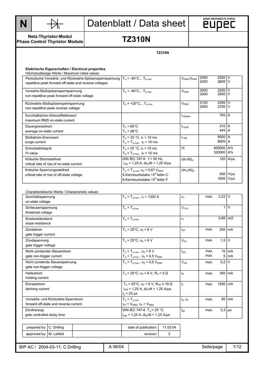 TZ310N16 Infineon (Eupec) Thyristor & SCR Modules