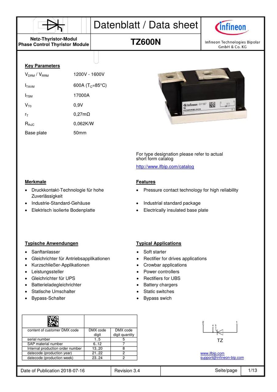 TZ600N16 Infineon Thyristor / Diode Module