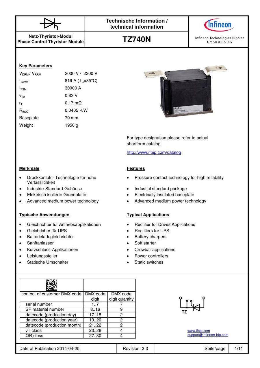 TZ740N18K Infineon Thyristor / Diode Module