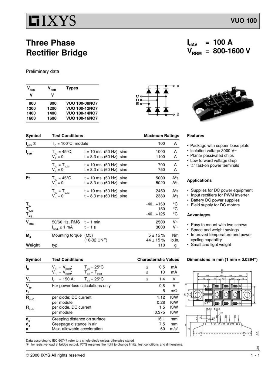 VUO100-16NO7 IXYS Bridge Rectifiers