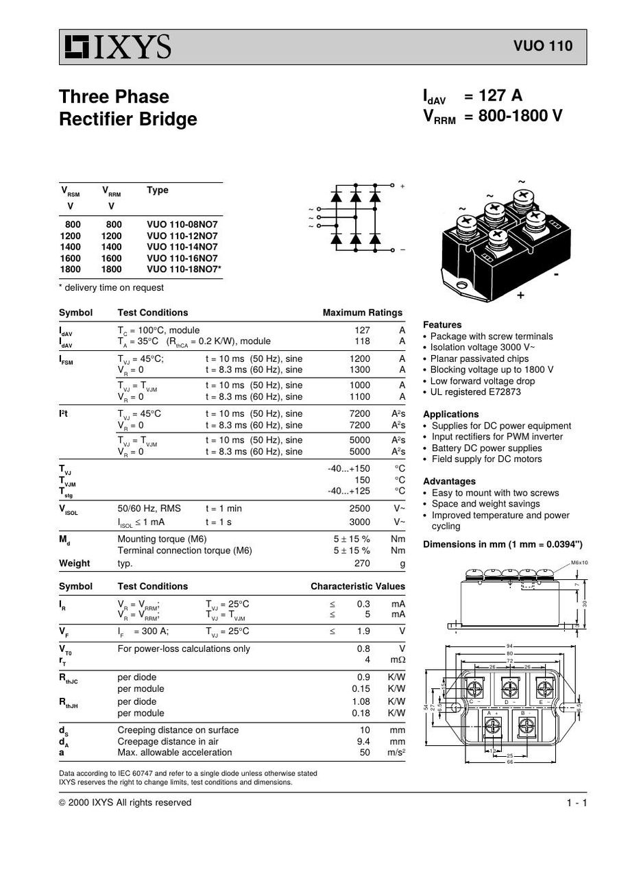 VUO110-16NO7, IXYS,  Power Transistor Module 