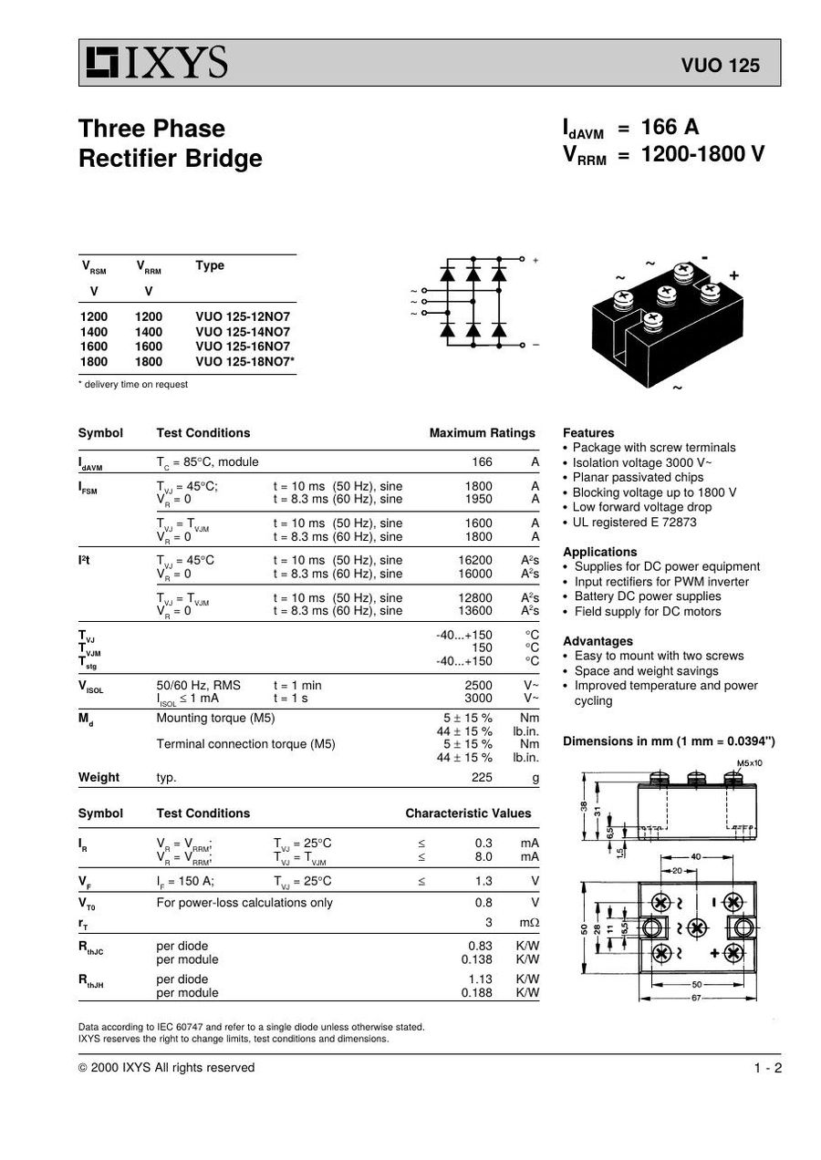 VUO125-18NO7 IXYS Bridge Rectifiers