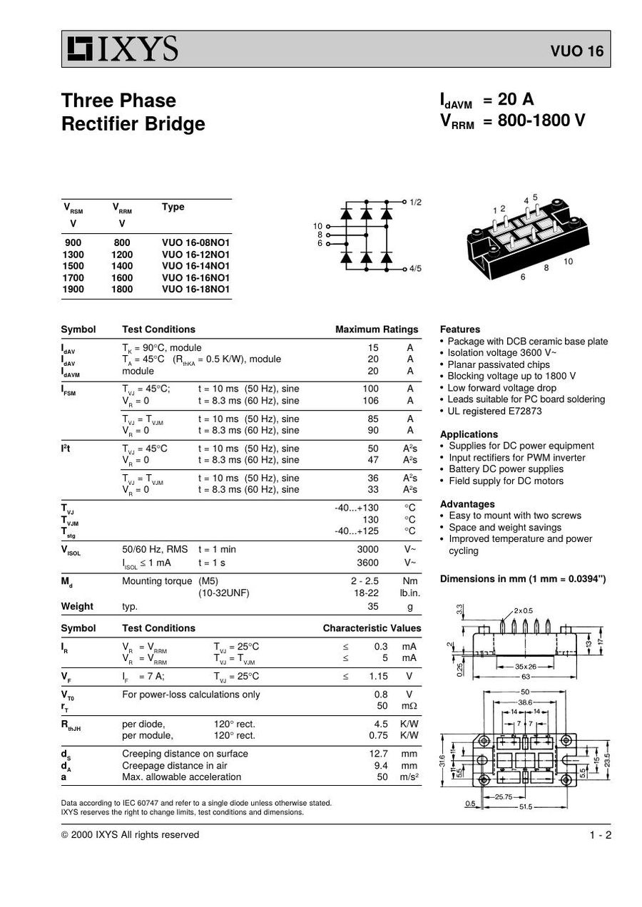 VUO16-16NO1 IXYS Bridge Rectifiers