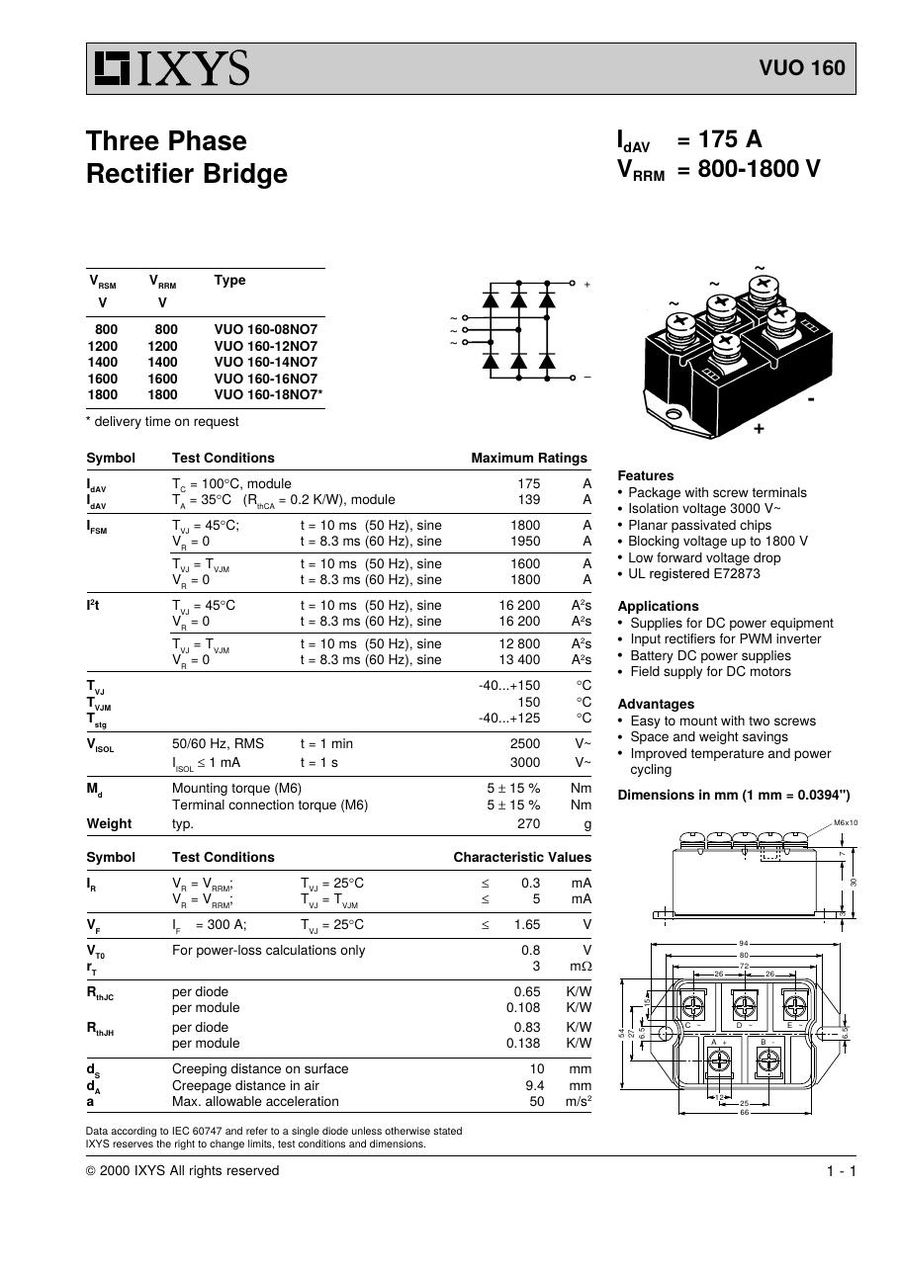 VUO160-18NO7 IXYS Bridge Rectifiers