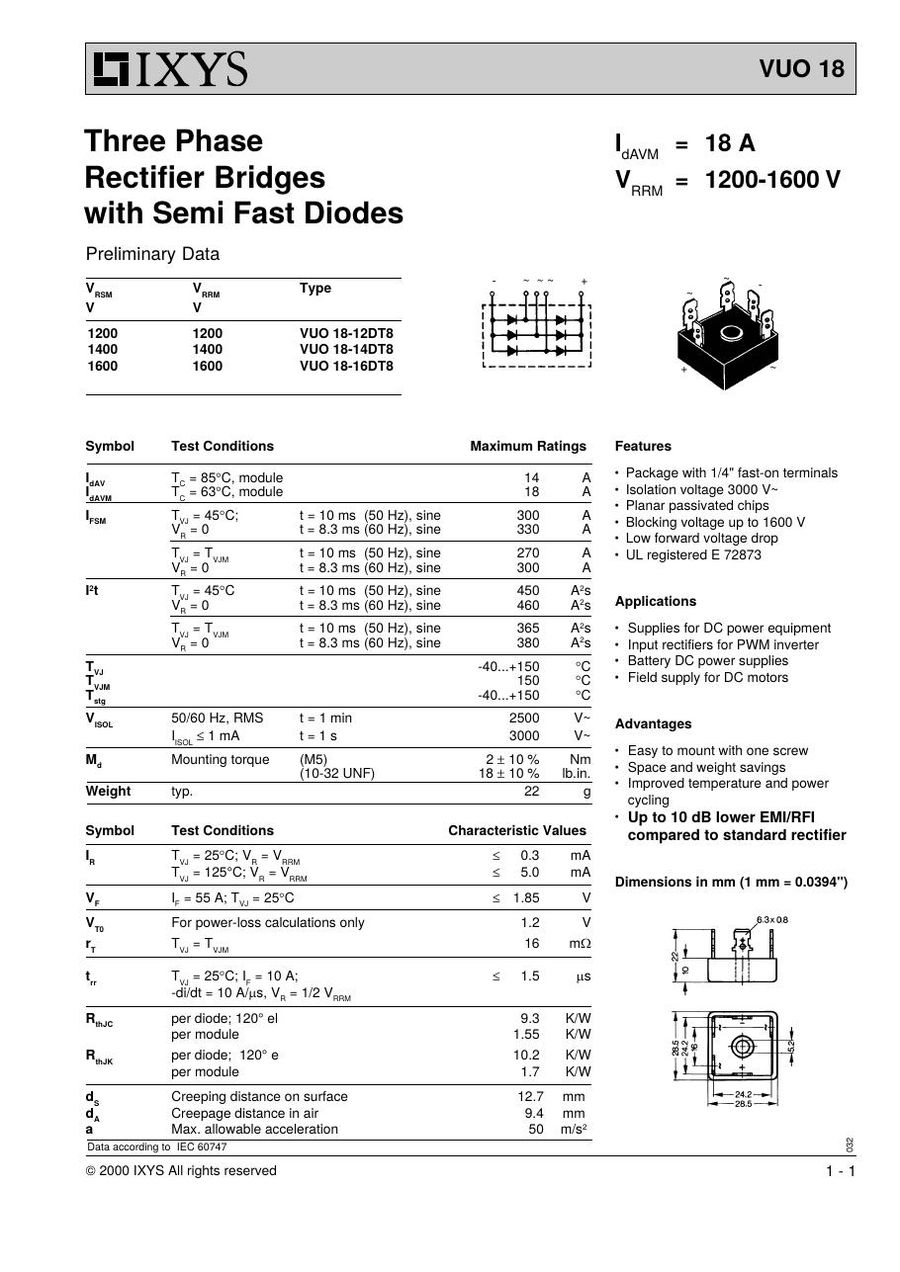 VUO18-14DT8 IXYS Bridge Rectifiers
