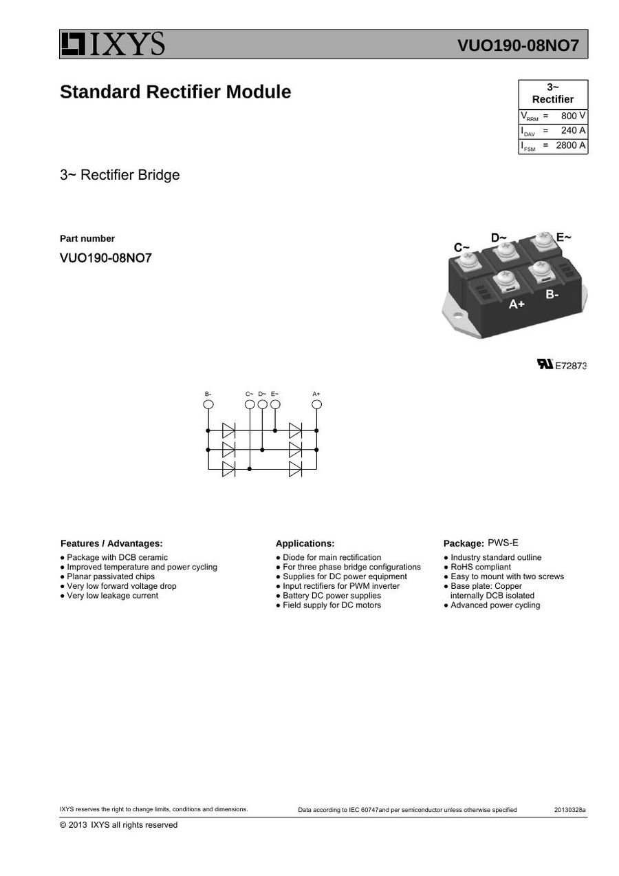 VUO190-08NO7 IXYS Bridge Rectifiers
