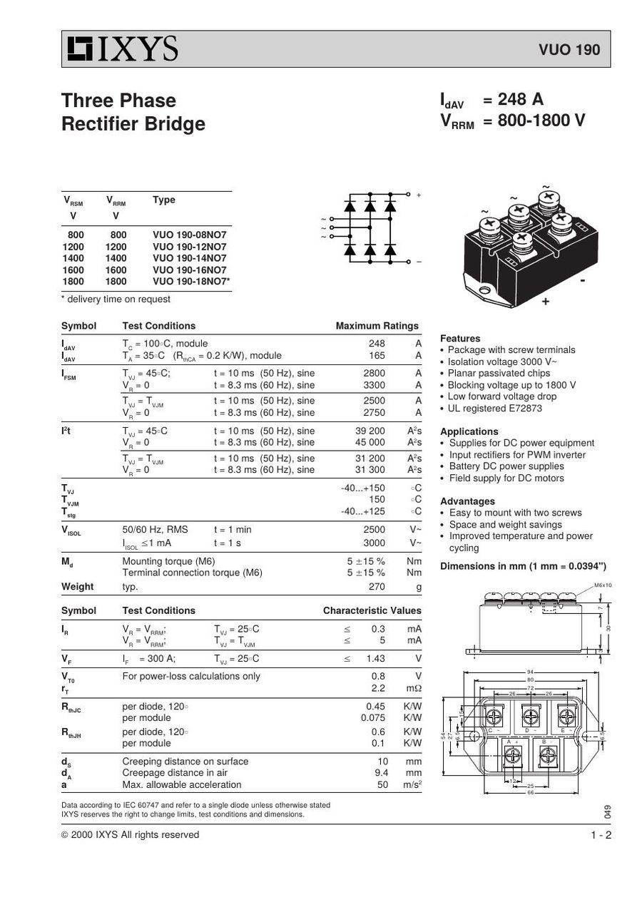 VUO190-14NO7 IXYS Bridge Rectifiers