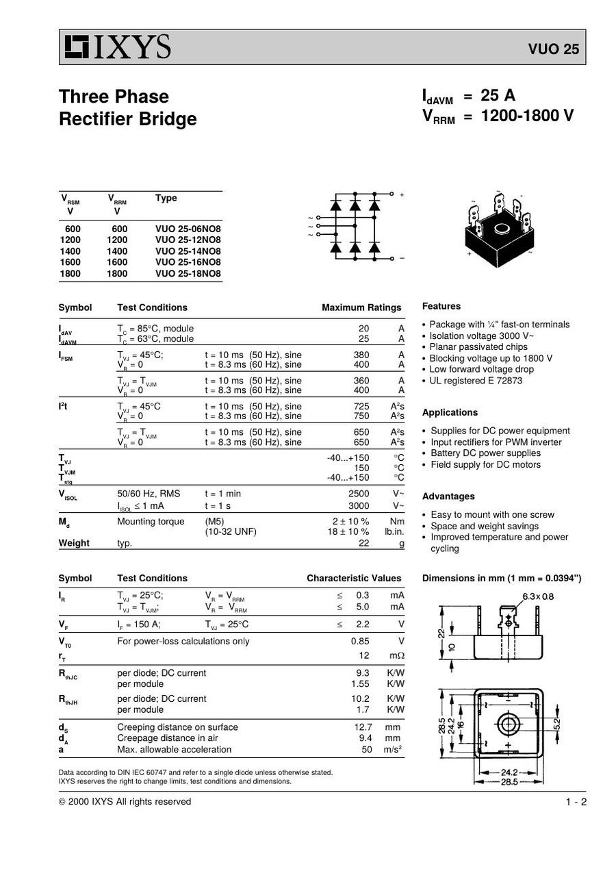 VUO25-18NO8 IXYS Bridge Rectifiers