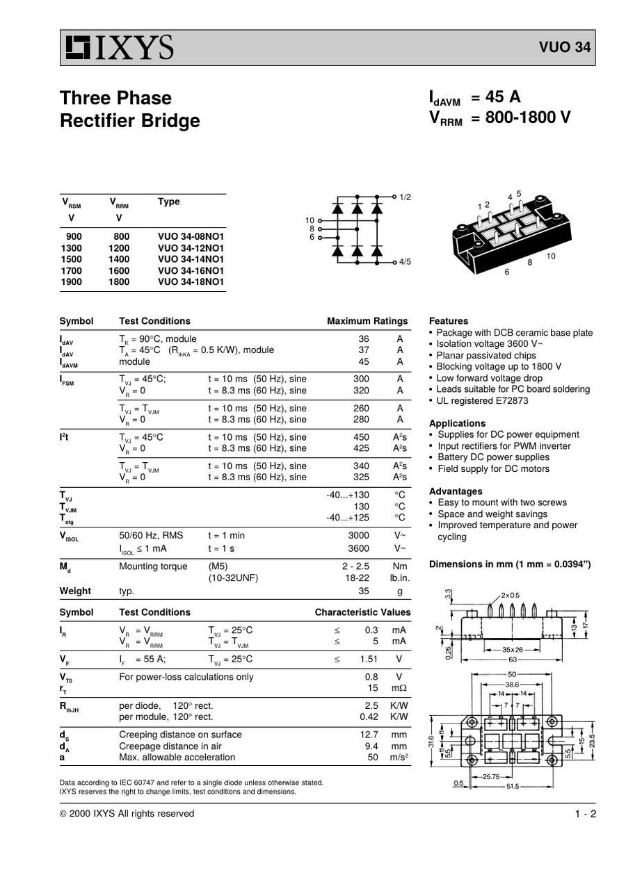 VUO34-18NO1 IXYS Bridge Rectifiers