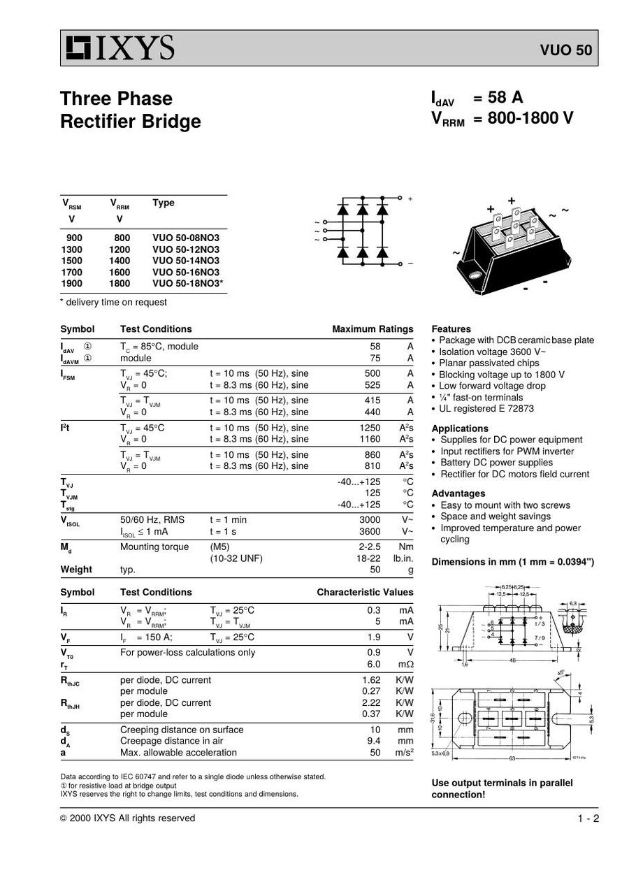 VUO50-18NO3 IXYS Bridge Rectifiers