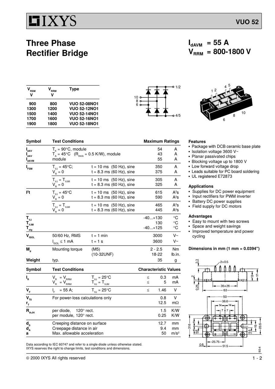 VUO52-12NO1 IXYS Bridge Rectifiers