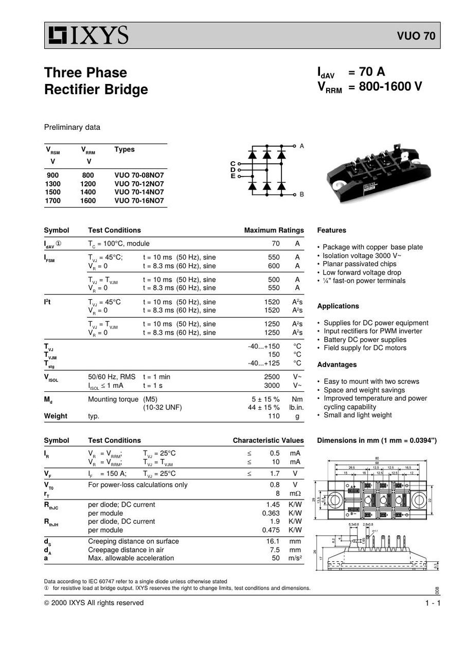 VUO70-16NO7 IXYS Bridge Rectifiers