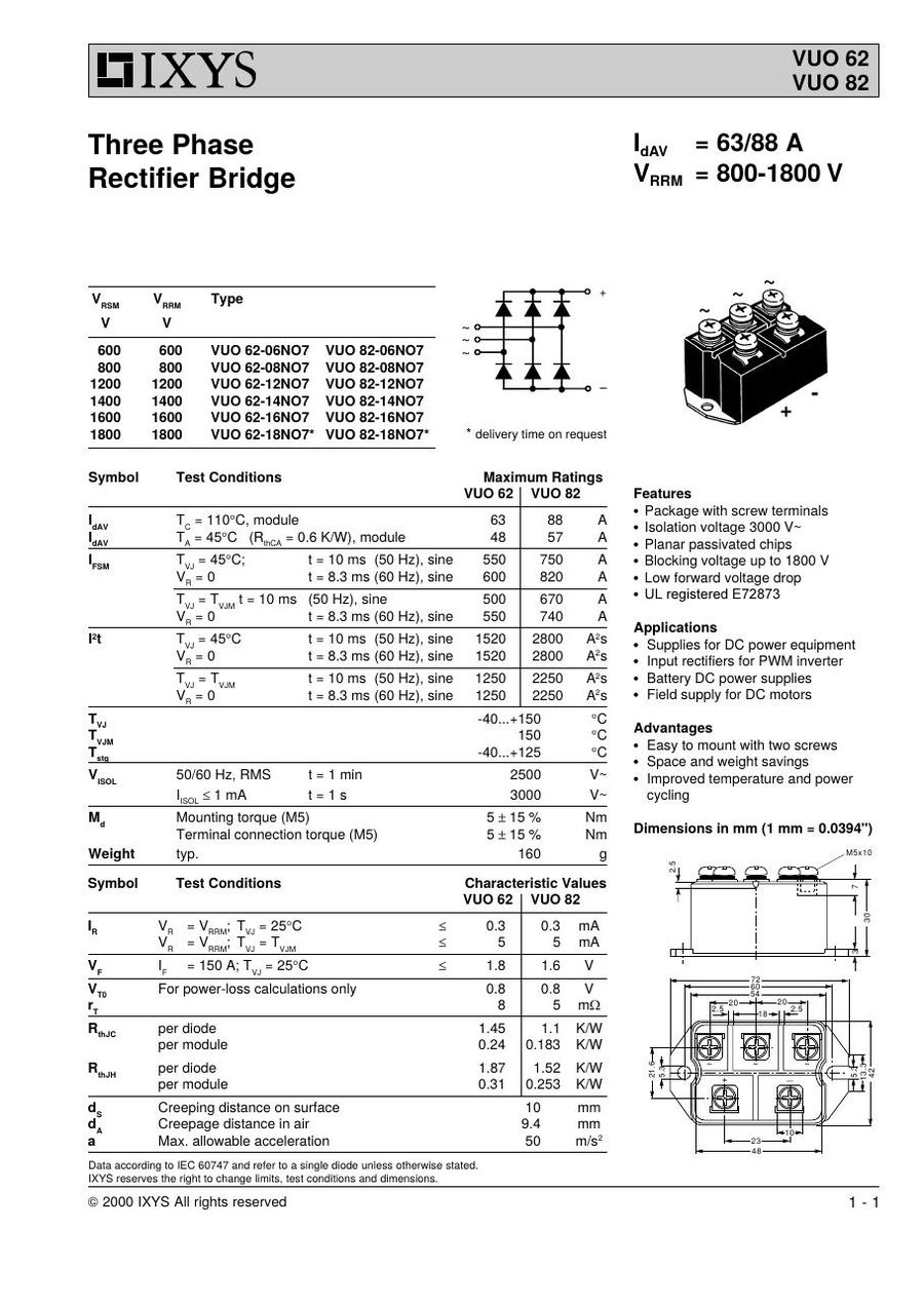 VUO82-14NO7 IXYS Bridge Rectifiers