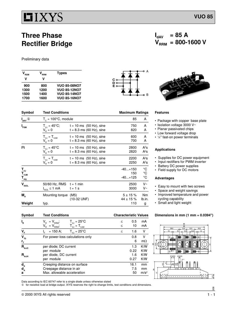 VUO85-16NO7 IXYS Bridge Rectifiers