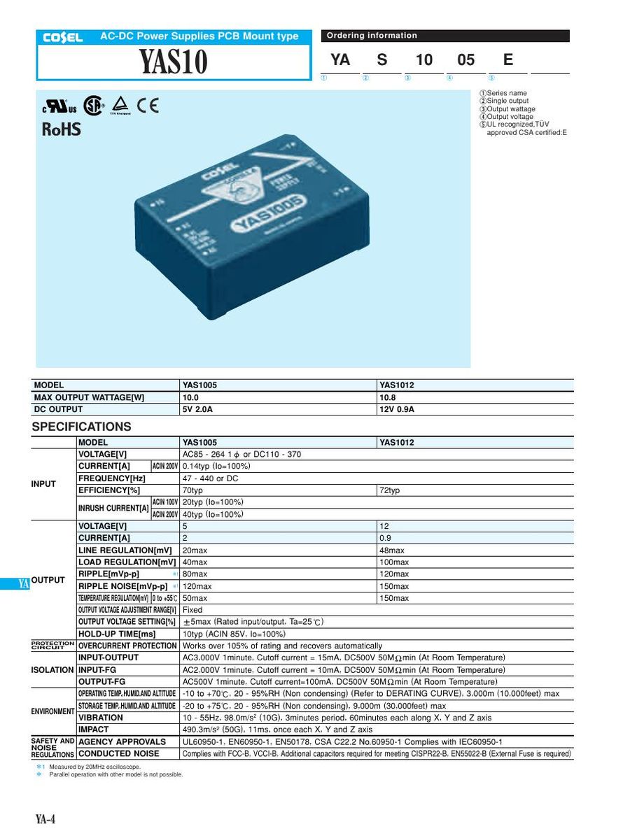 YAS1005E Cosel Power Supplies & DC-DC Converters