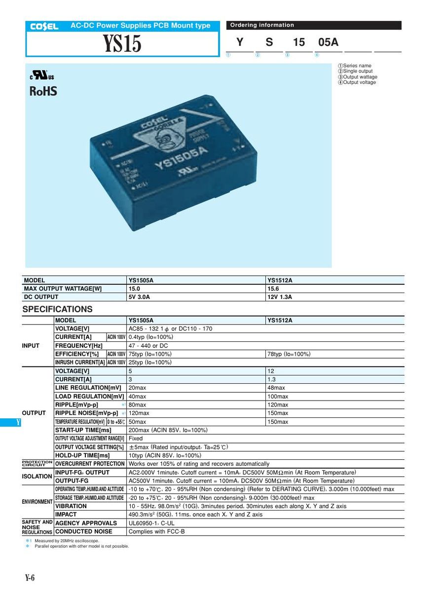YS1505U Cosel Power Supplies & DC-DC Converters