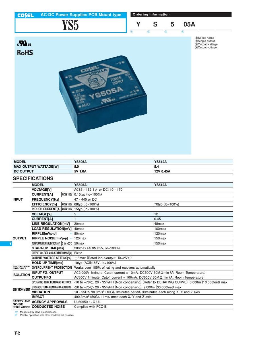 YS505 Cosel Power Supplies & DC-DC Converters