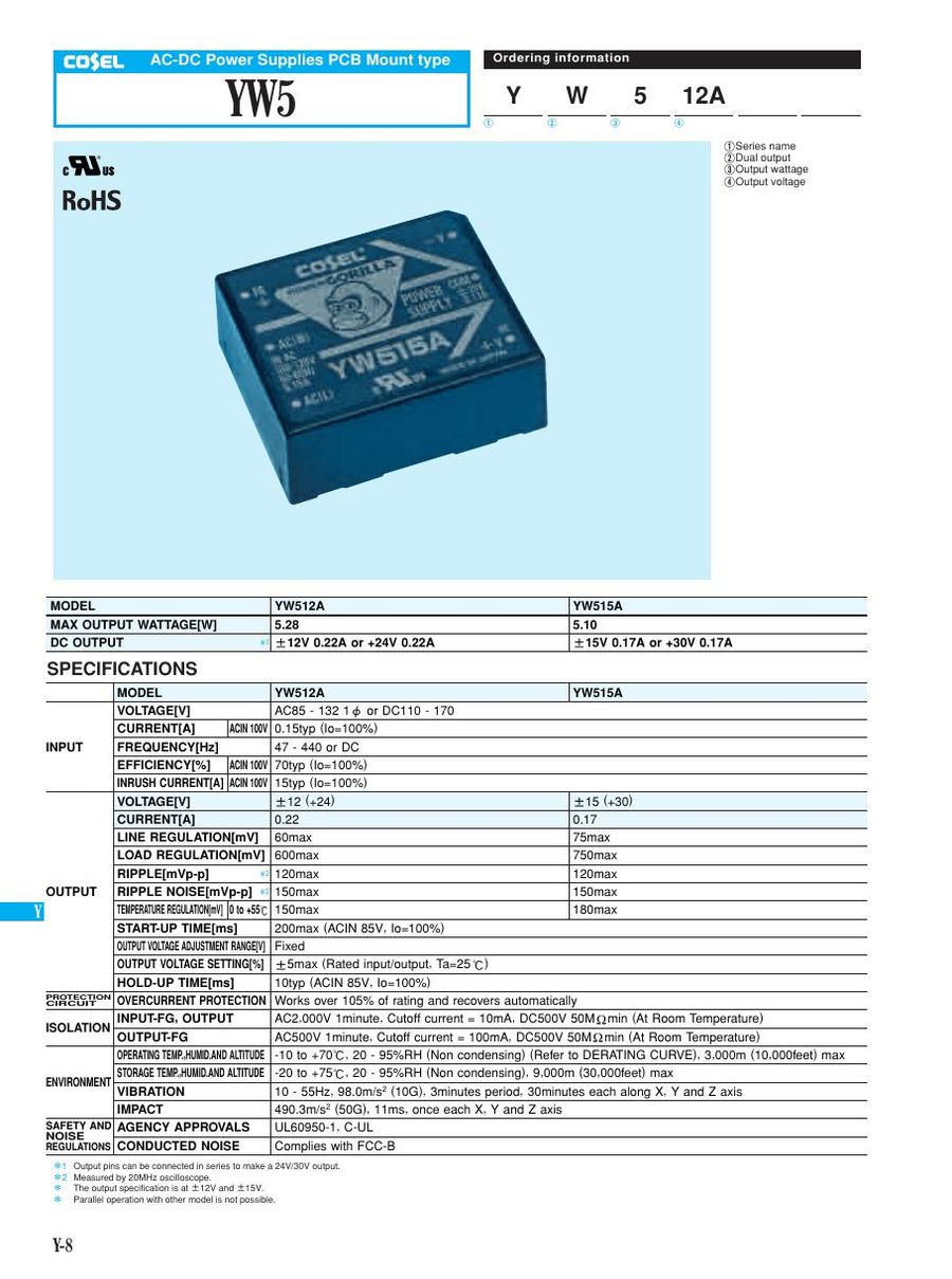 YW512U Cosel Power Supplies & DC-DC Converters