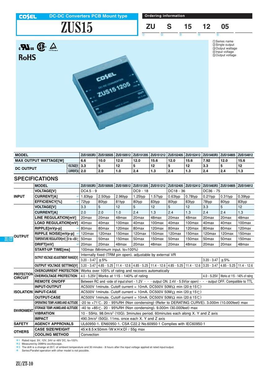 ZUS154808-XSNM Cosel Power Supplies & DC-DC Converters