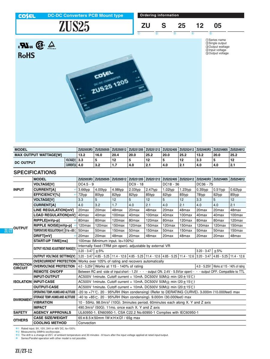ZUS25483R3-XMC1 Cosel Power Supplies & DC-DC Converters